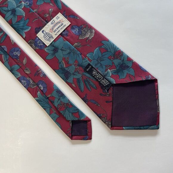 Vintage Van Heusen 417 Authentic Neckwear Burgundy Floral 100% Silk Tie - Picture 2 of 6